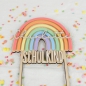 Preview: Schulkind Cake Topper Kuchenaufsatz Tortenstecker Regenbogen Einschulung aus Holz und Acryl mit Name