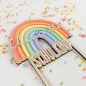 Preview: Schulkind Cake Topper Kuchenaufsatz Tortenstecker Regenbogen Einschulung aus Holz und Acryl mit Name