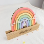 Preview: Kartenhalter - Bildhalter - Fotoständer - Postkartenhalter aus Holz mit buntem Regenbogen Acryl - Einschulung