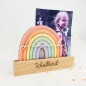 Preview: Kartenhalter - Bildhalter - Fotoständer - Postkartenhalter aus Holz mit buntem Regenbogen Acryl - Einschulung