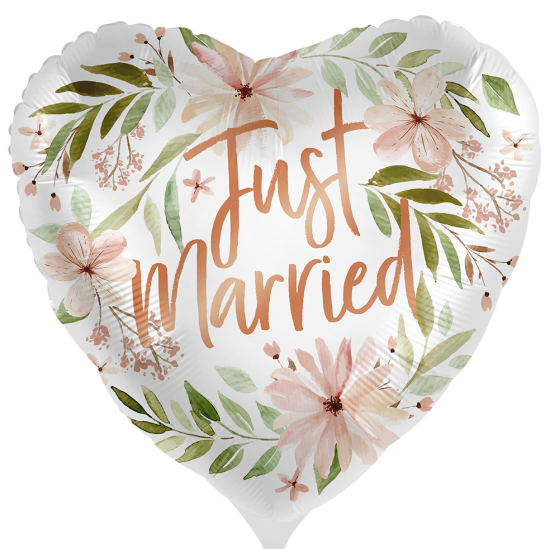 Folienballon - Just Married - Floral - Bliss - Herz - 43 cm