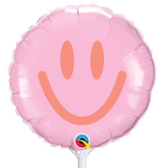 Folienballon am Stab - luftgefüllt - Emoji - Smiley - zwei verschiedene Designs - Rosa - Rot