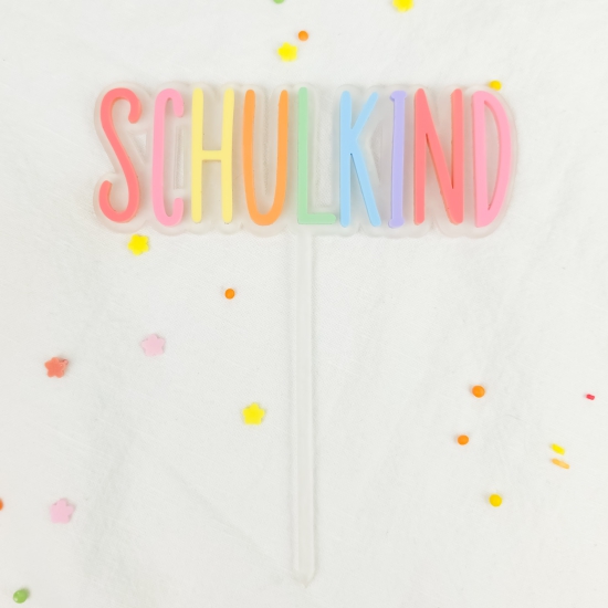 Schulkind Cake Topper Kuchenaufsatz Tortenstecker Regenbogen aus Acryl