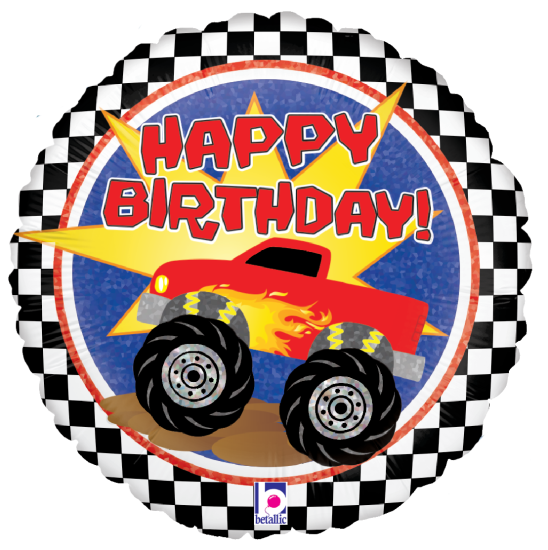 Folienballon - Happy Birthday - Monster Truck - Rund - 46 cm