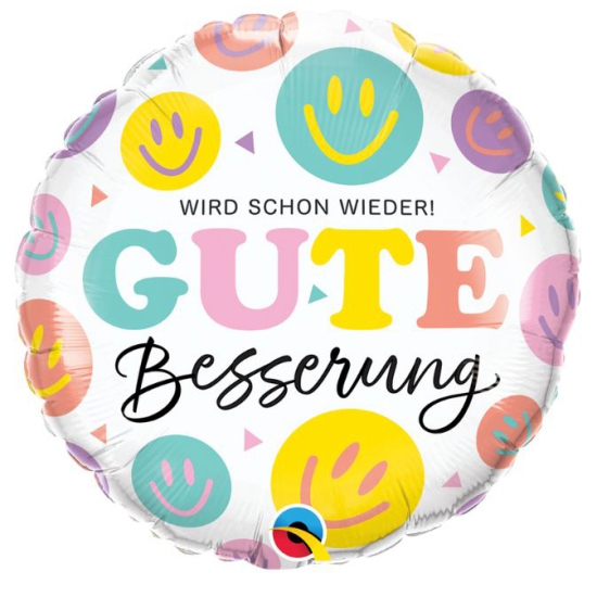 Folienballon - Gute Besserung - bunte Emojis - Smileys - Rund - 46 cm