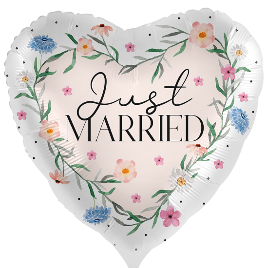 Folienballon - Just Married - Floral - Herz - 43 cm